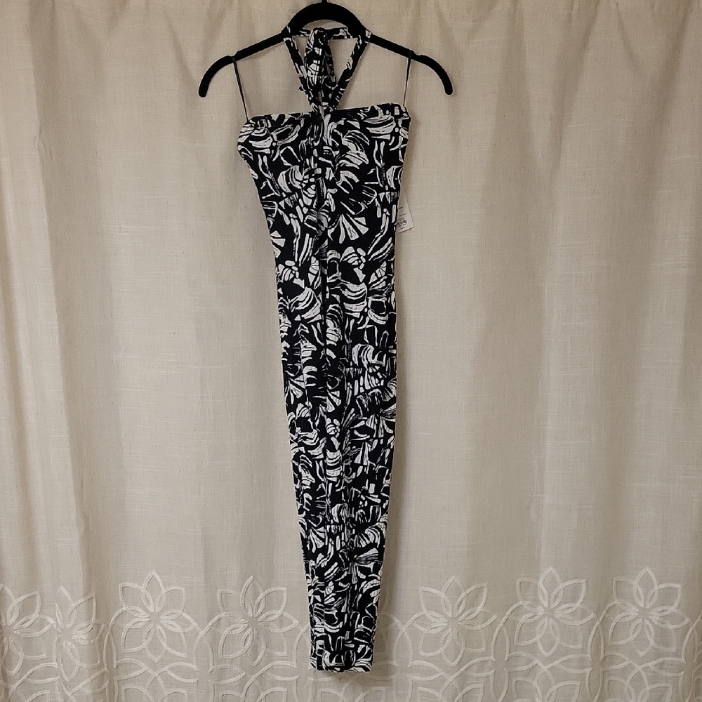 Nine West Black & White Halter Midi Dress